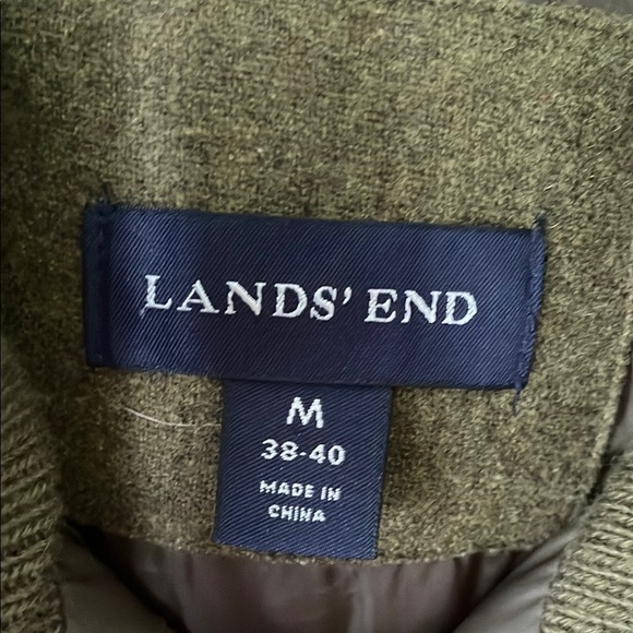 Lands' End Men's M Wool Olive Green Quilted Puffer Vest Fall Layering Warm - Picture 2 of 6